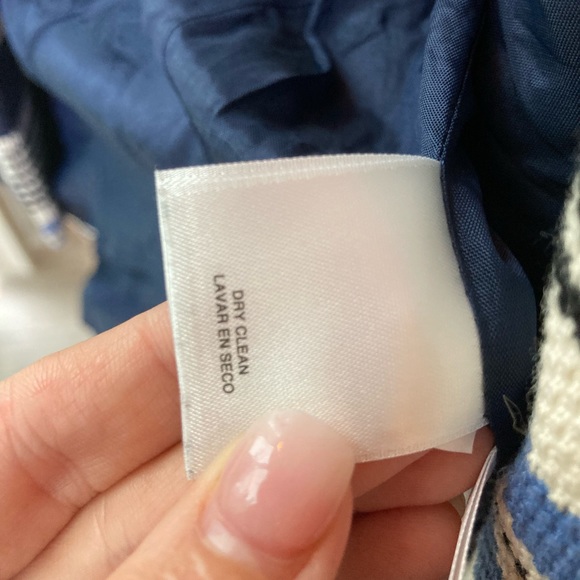 Anne Klein Blue and White Striped Collarless Tulip Cotton Blazer Jacket (6) - Picture 11 of 12